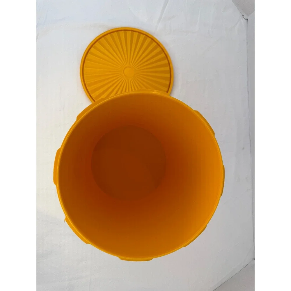 Vintage‎ Tupperware Servalier Canister Yellow Sunburst Lid Floral 1339-3 1205-4